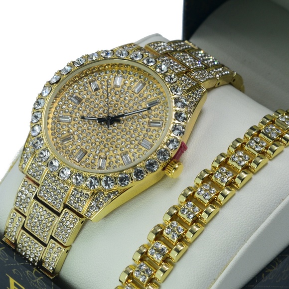 Accessories | 18k Fully Iced Out Watch And Bracelet Set | Poshmark